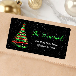 赤と緑のリボンクリスマスツリー ラベル