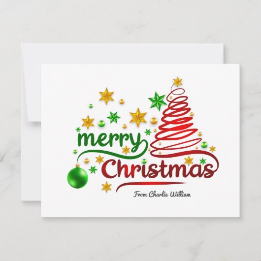 赤と緑のリボンスタイルクリスマスツリーカード (正面)