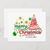 赤と緑のリボンスタイルクリスマスツリーカード (正面/裏面)