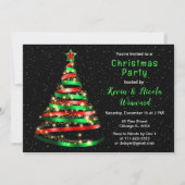 赤と緑のリボンツリークリスマスパーティー 招待状 (正面)