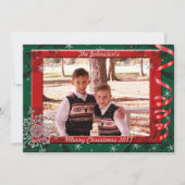 赤と緑のリボン写真立てクリスマスカード シーズンカード (正面)