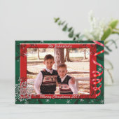 赤と緑のリボン写真立てクリスマスカード シーズンカード (スタンド正面)