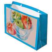 赤と緑のリンゴのボウル水色抱き枕 ラージペーパーバッグ (裏面アングル)