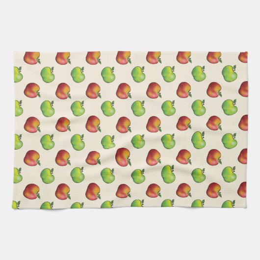 赤と緑のリンゴの果実のパターン キッチンタオル (横)