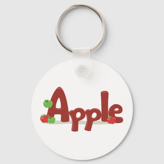赤と緑のリンゴを使ったApple Word Art キーホルダー (正面)