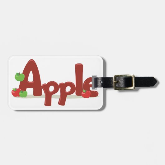 赤と緑のリンゴを使ったApple Word Art ラゲッジタグ (正面横)