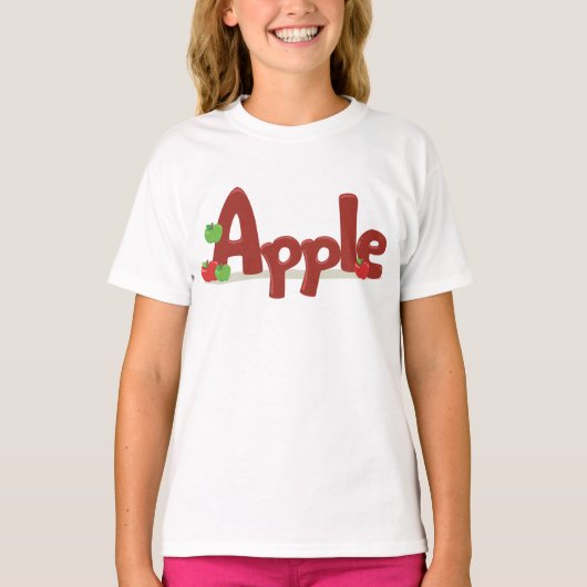 赤と緑のリンゴを使ったApple Word Art Tシャツ (正面)