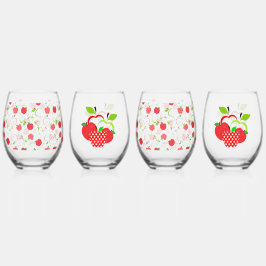 赤と緑のリンゴ ステムなしワイングラス