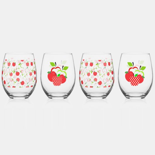 赤と緑のリンゴ ステムなしワイングラス (正面)