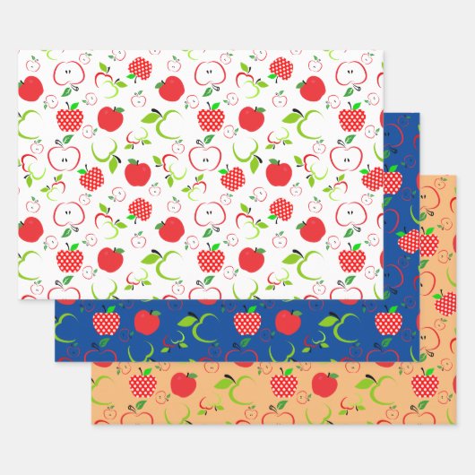 赤と緑のリンゴ ラッピングペーパーシート (セット)