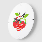 赤と緑のリンゴ ラージ壁時計 (傾斜)