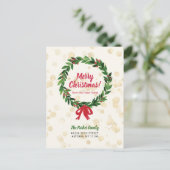 赤と緑のリースクリスマスムービングのお知らせ ポストカード (スタンド正面)