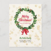 赤と緑のリースクリスマスムービングのお知らせ ポストカード (正面)