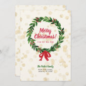 赤と緑のリースクリスマスムービングのお知らせ 招待状 (正面/裏面)