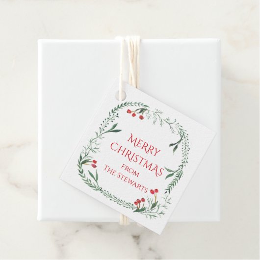 赤と緑のリースメリークリスマスプレゼント フェイバータグ (インサイチュ)