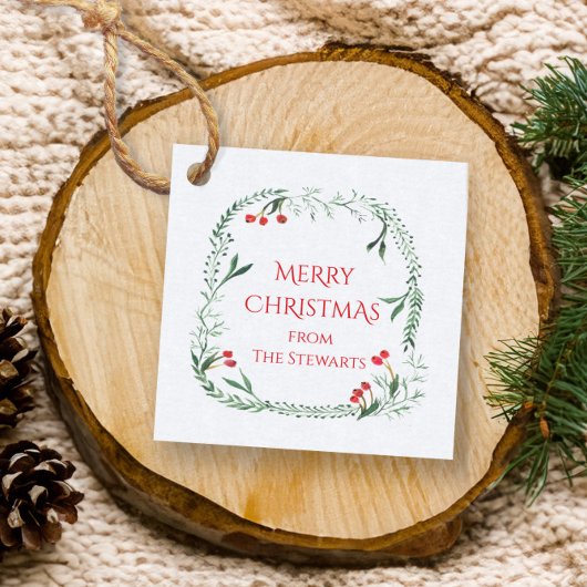 赤と緑のリースメリークリスマスプレゼント フェイバータグ