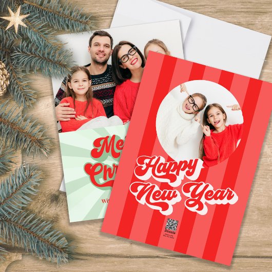赤と緑のレトロメリークリスマスフォト シーズンカード