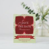 赤と緑のレースの「Save the Date」招待状 招待状 (スタンド正面)
