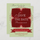 赤と緑のレースの「Save the Date」招待状 招待状 (正面/裏面)