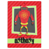 赤と緑のロボット;緋色の赤のストライプロボット クリップボード (裏面)