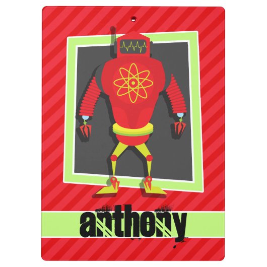 赤と緑のロボット;緋色の赤のストライプロボット クリップボード (裏面)