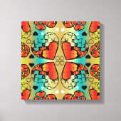 赤と緑のロマンお洒落ティックハートパターン キャンバスプリント (正面)
