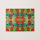 赤と緑のロマンお洒落ティックハートパターン ジグソーパズル (横)