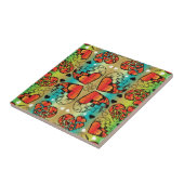 赤と緑のロマンお洒落ティックハートパターン タイル (側面)