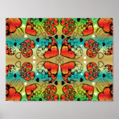 赤と緑のロマンお洒落ティックハートパターン ポスター (正面)