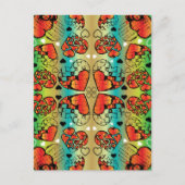 赤と緑のロマンお洒落ティックハートパターン ポストカード (正面)