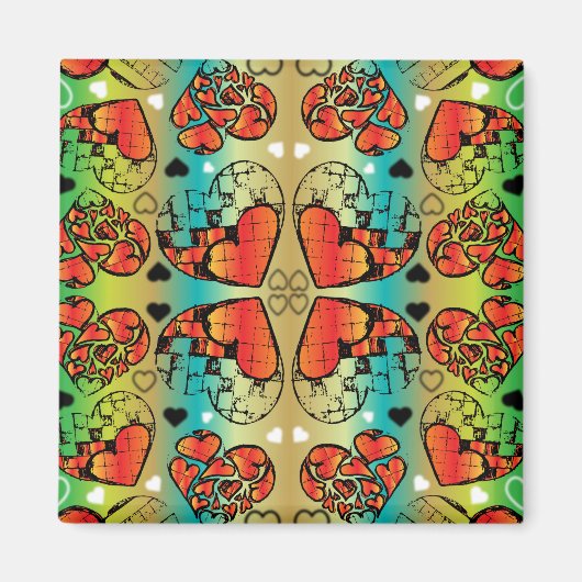 赤と緑のロマンお洒落ティックハートパターン マグネット (正面)