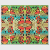 赤と緑のロマンお洒落ティックハートパターン ラッピングペーパー (フラット)