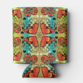 赤と緑のロマンお洒落ティックハートパターン 缶クーラー (裏面)