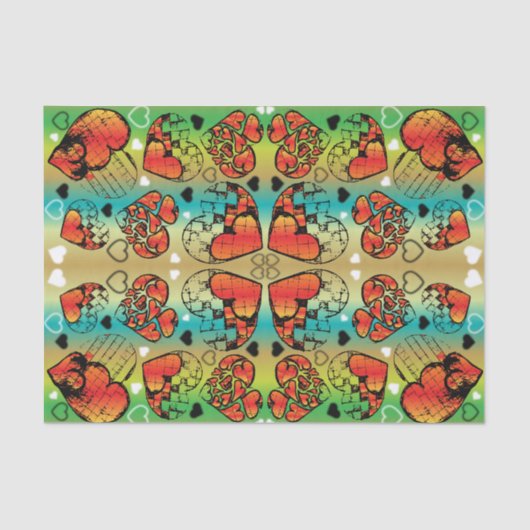 赤と緑のロマンお洒落ティックハートパターン 薄葉紙 (正面)