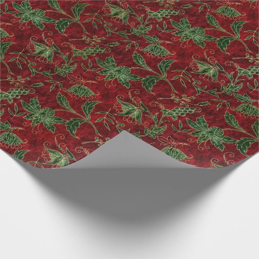 赤と緑のヴィンテージフェイクビロード ラッピングペーパー (角)