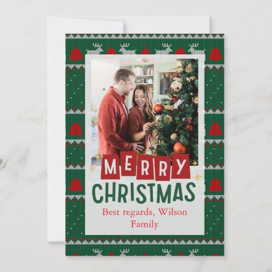 赤と緑のヴィンテージ枠メリークリスマス シーズンカード (正面)