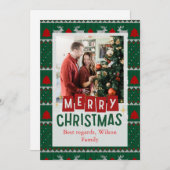赤と緑のヴィンテージ枠メリークリスマス シーズンカード (正面/裏面)