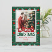 赤と緑のヴィンテージ枠メリークリスマス シーズンカード (スタンド正面)
