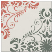 赤と緑のヴィンテージ花壇 ファブリック (クローズアップ)