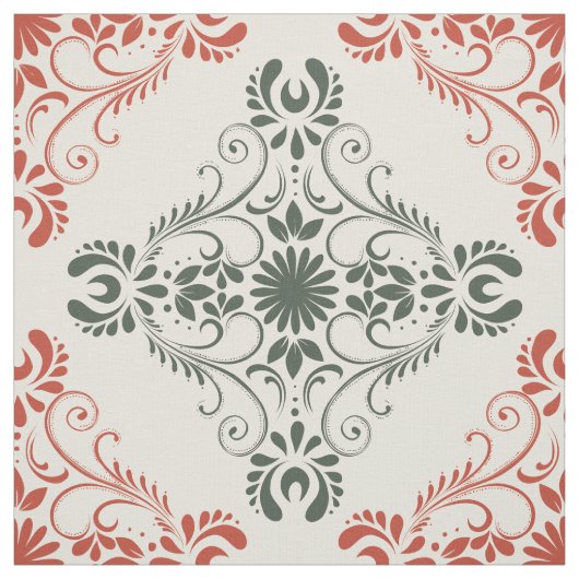 赤と緑のヴィンテージ花壇 ファブリック (見本)