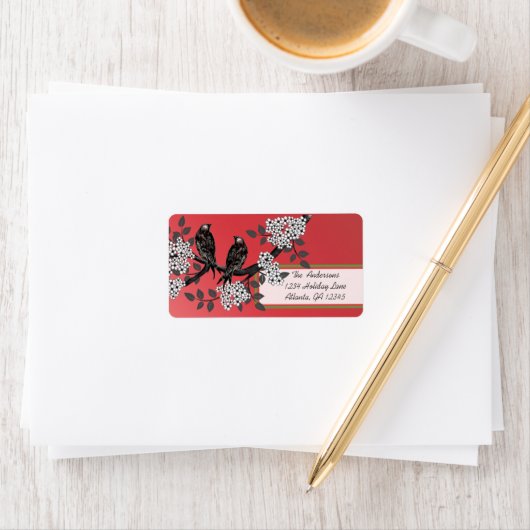 赤と緑のヴィンテージ鳥のクリスマスラベル ラベル (インサイチュ)