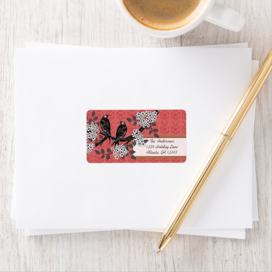 赤と緑のヴィンテージ鳥のクリスマスラベル ラベル (インサイチュ)