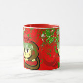 赤と緑の不機嫌な猫が乾絵を描く マグカップ (中央)
