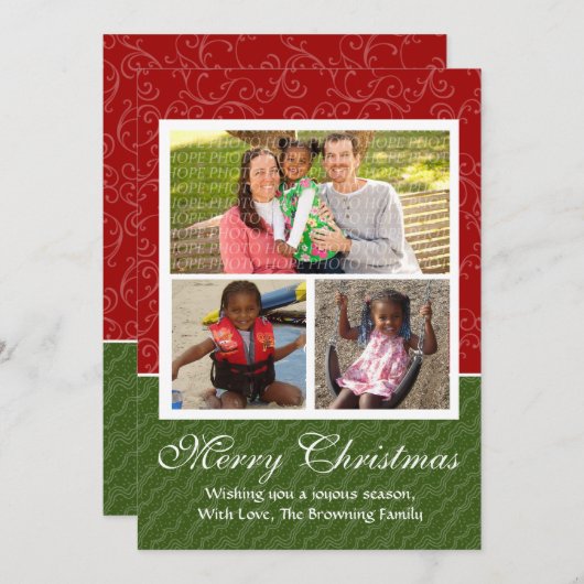 赤と緑の両面フォトクリスマスカード シーズンカード (正面/裏面)
