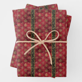 赤と緑の中世クリスマスラッピング紙 ラッピングペーパーシート