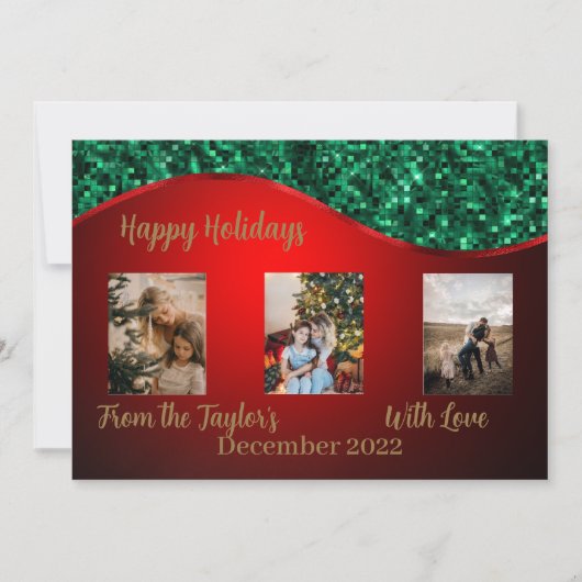 赤と緑の付いた赤の休日のフォトカ縁どード シーズンカード (正面)