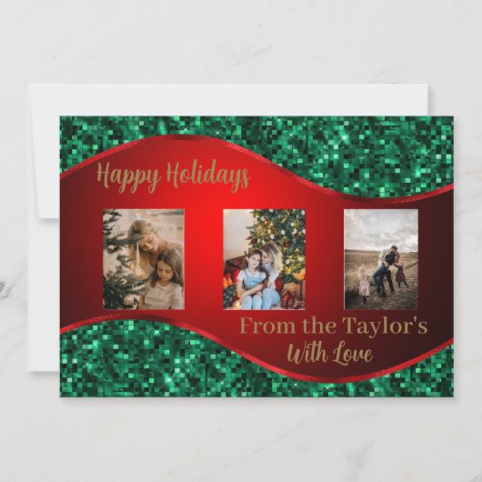 赤と緑の付いた赤の休日のフォトカ縁どード シーズンカード (正面)