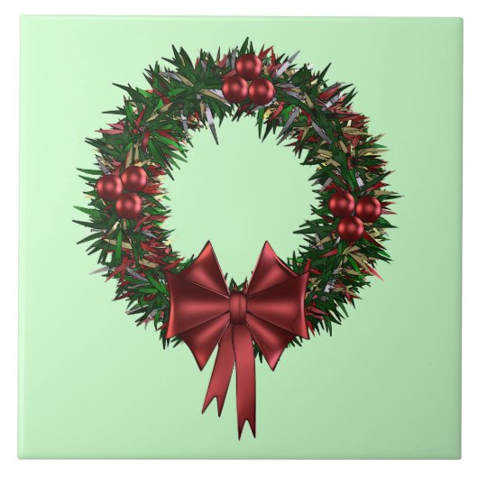 赤と緑の休日リース装飾瓦 タイル (正面)