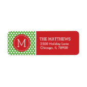 赤と緑の休日水玉模様モノグラム ラベル (正面)