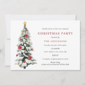 赤と緑の伝統的なツリーのクリスマス パーティー 招待状 (正面)